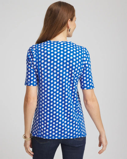 Chico's Printed Slub Short Sleeve Tee Azure