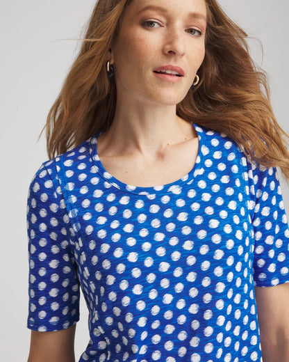Chico's Printed Slub Short Sleeve Tee Azure