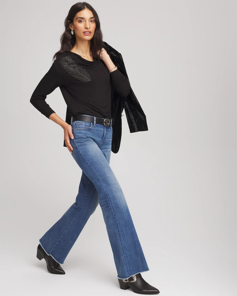 Chico's Embellished Cowlneck Dolman Tee Black