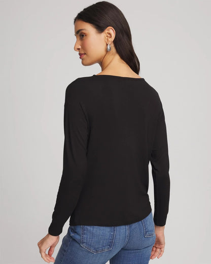 Chico's Embellished Cowlneck Dolman Tee Black