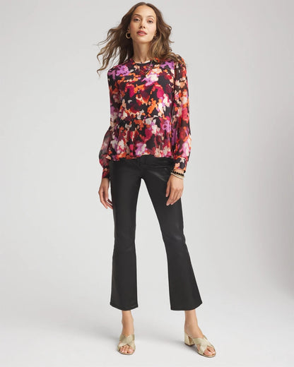 Chico's Printed Chiffon Peplum Top Black