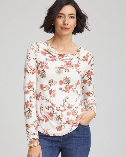 Chico's Touch of Cool™ Long-Sleeved Cowlneck Tee Ecru