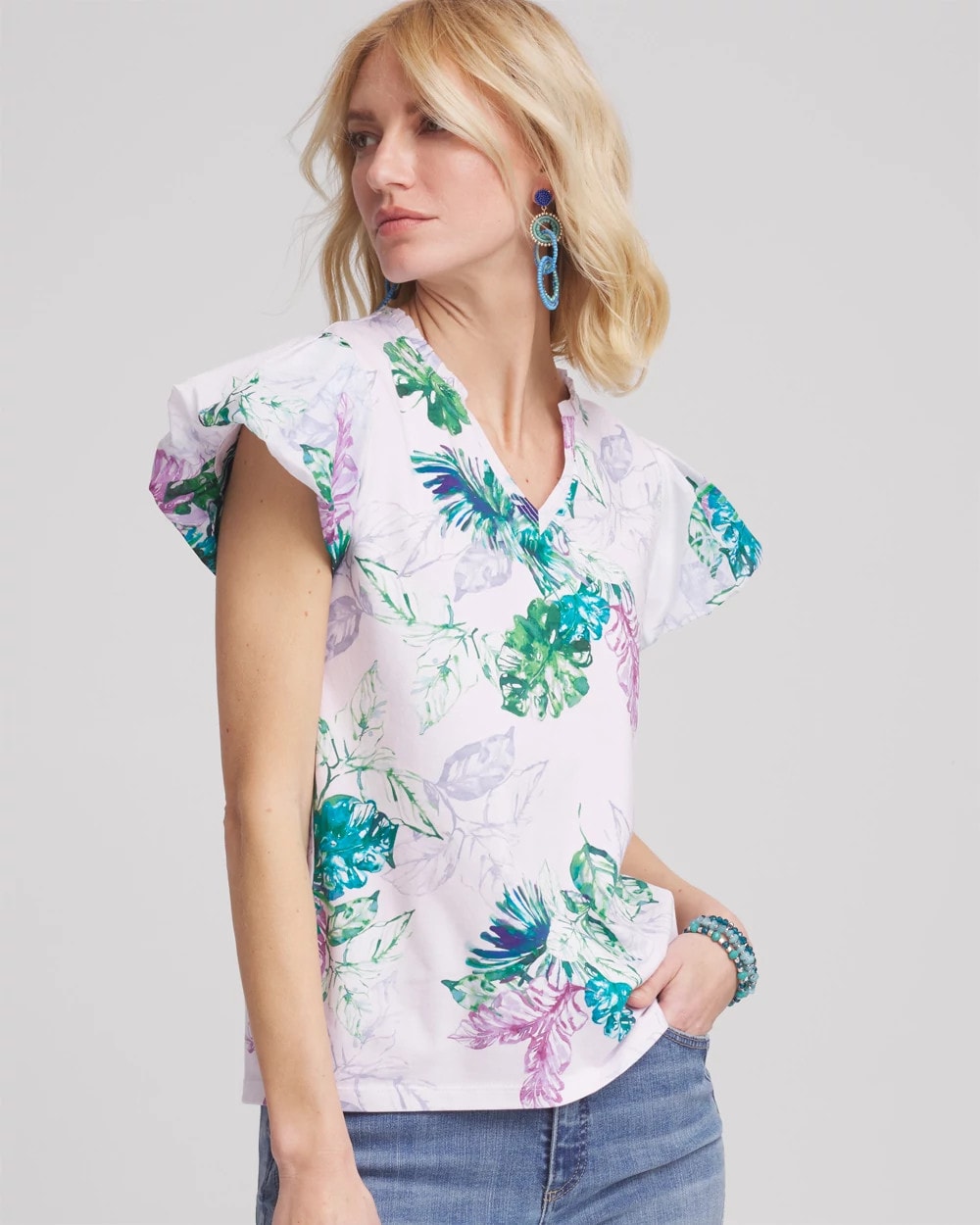 Chico's Notch Neck Cap Sleeve Tee Gentle Lavender