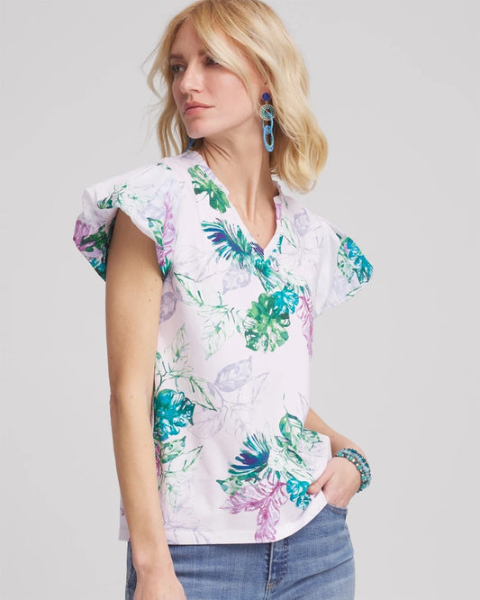 Chico's Notch Neck Cap Sleeve Tee Gentle Lavender