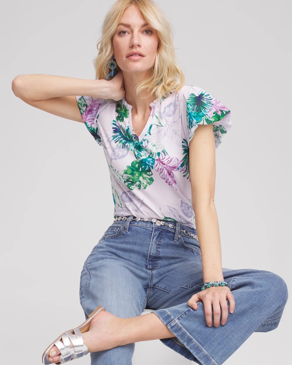 Chico's Notch Neck Cap Sleeve Tee Gentle Lavender
