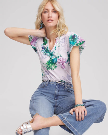 Chico's Notch Neck Cap Sleeve Tee Gentle Lavender