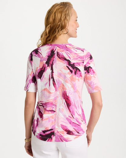 Chico's Printed Double V-Neck Slub Rib Tee Ecru