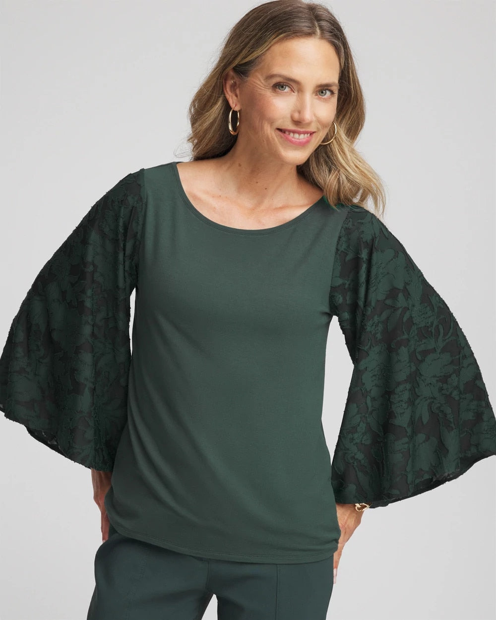 Chico's Touch of Cool™ Burnout Angel-Sleeved Top Darkest Spruce