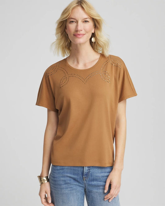 Chico's Studded Tapered Dolman Top Burnt Sienna
