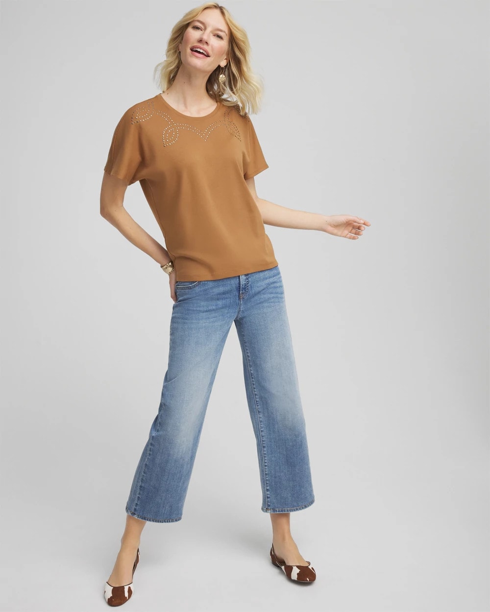 Chico's Studded Tapered Dolman Top Burnt Sienna