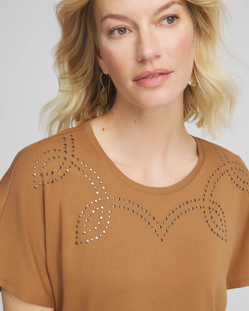 Chico's Studded Tapered Dolman Top Burnt Sienna