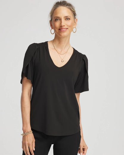 Chico's Petal-Sleeve Voop Neck Tee Black
