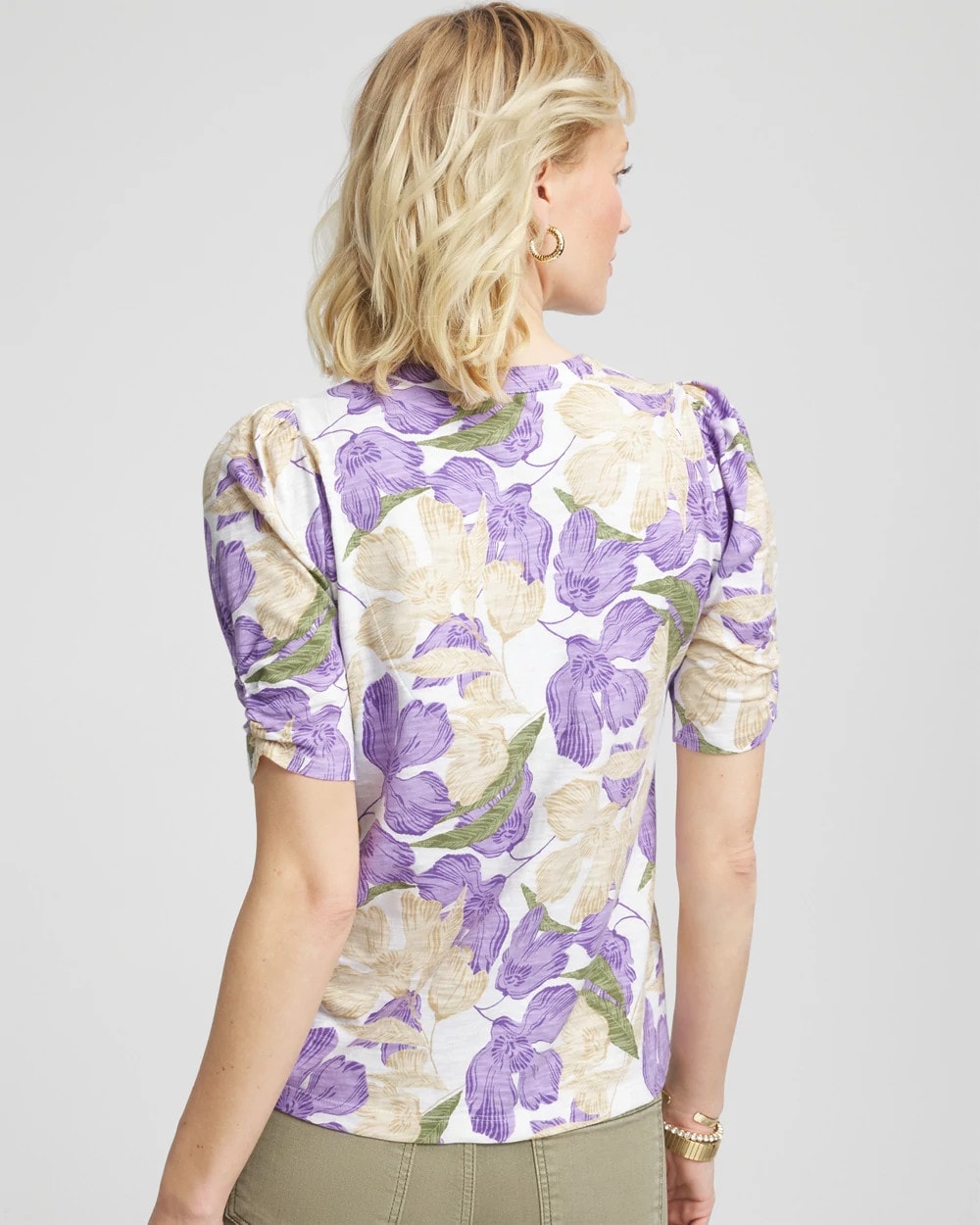 Chico's Floral Slub Henley Tee Alabaster