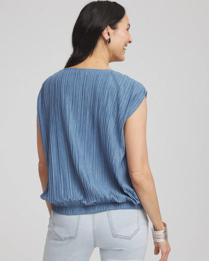 Chico's Melange Pleated Bubble-Hem Top Indigo