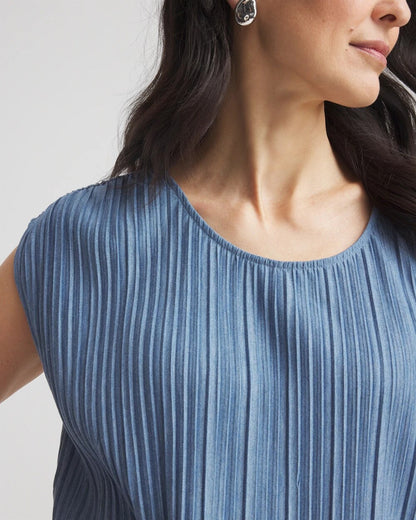 Chico's Melange Pleated Bubble-Hem Top Indigo