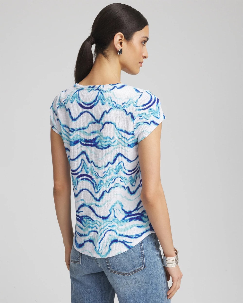Chico's Ocean Waves Cap Sleeve Dolman Tee Alabaster