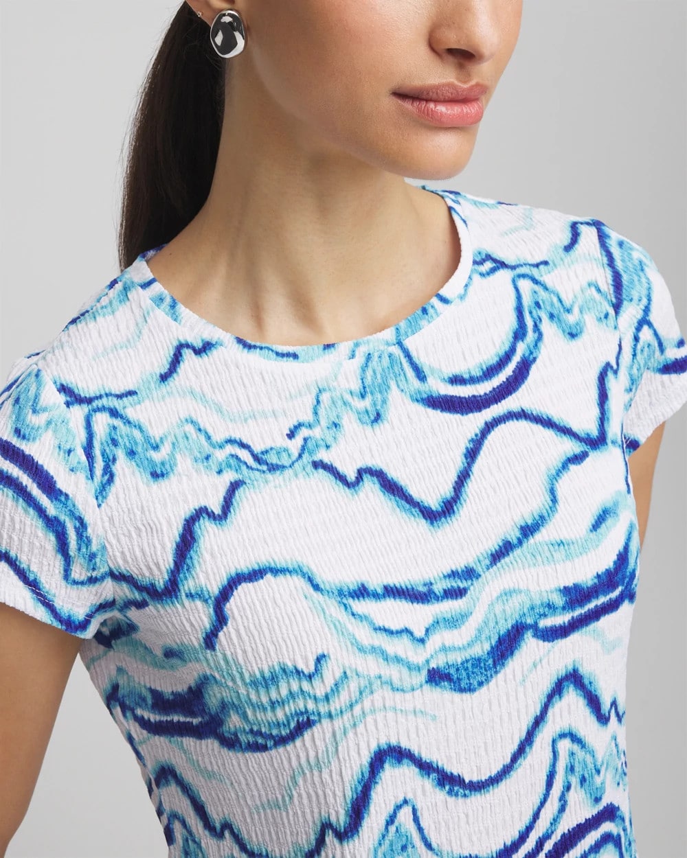 Chico's Ocean Waves Cap Sleeve Dolman Tee Alabaster