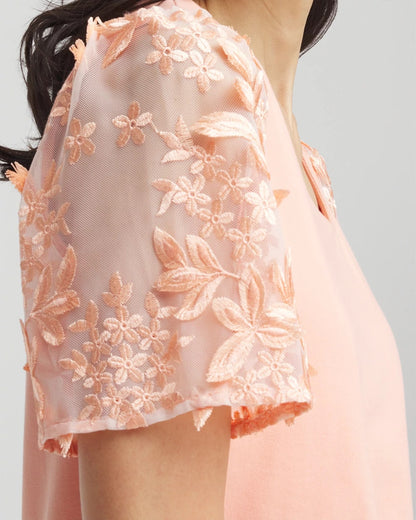 Chico's Floral Sleeved Square-Neck Tee Coral Blossom