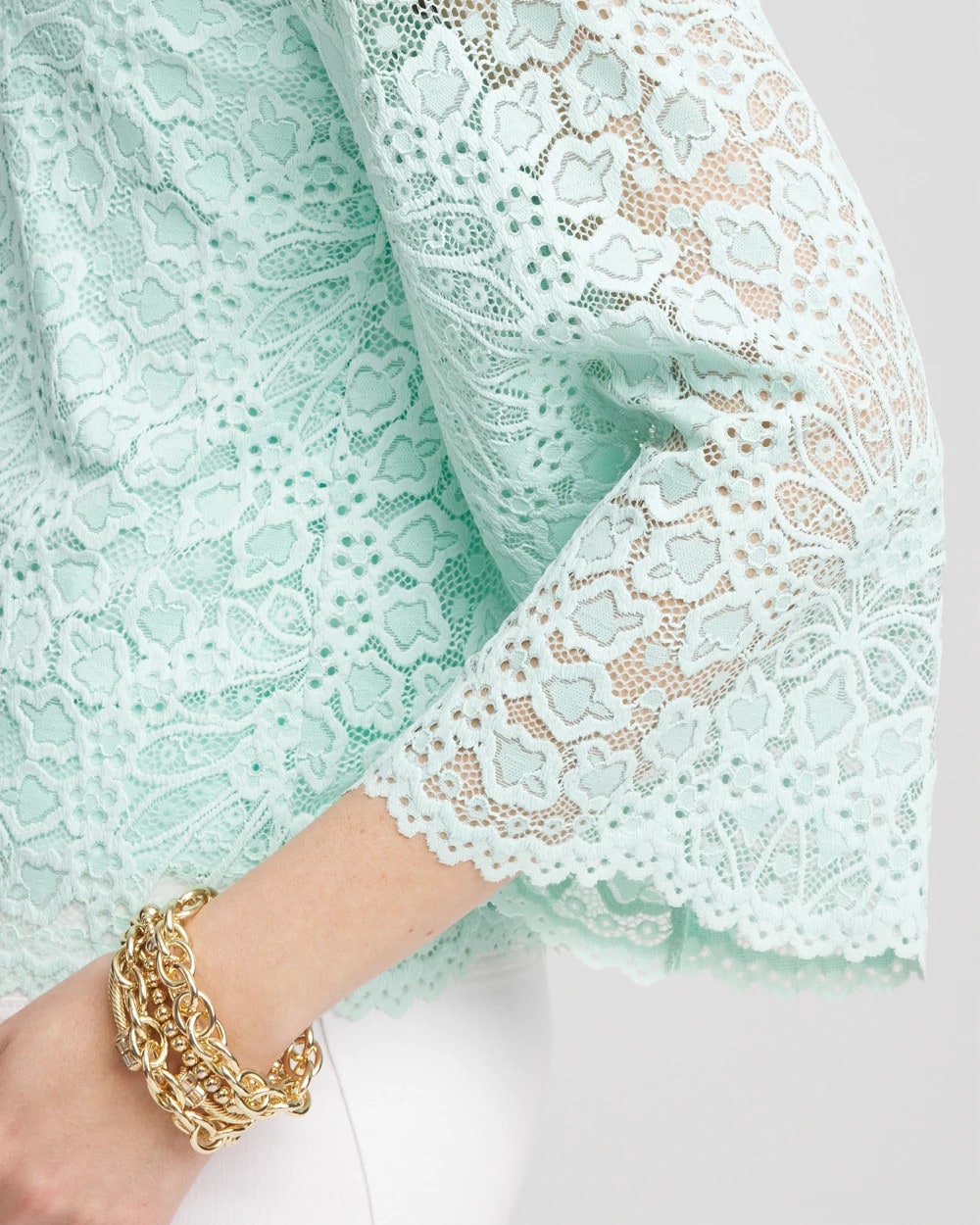 Chico's Scalloped Hem Lace Top Teal Waters