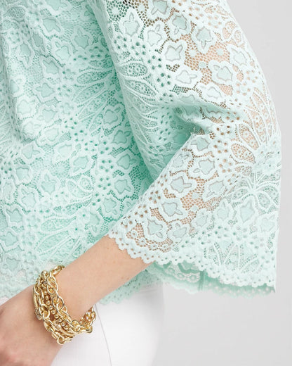 Chico's Scalloped Hem Lace Top Teal Waters