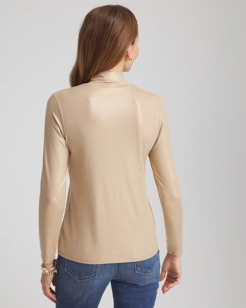 Chico's Touch of Cool™ Foil Mock Neck Layering Tee Champagne Fizz