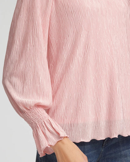 Chico's Crinkle Bodre Voop Neck Top Blushed