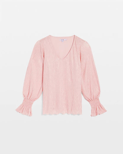 Chico's Crinkle Bodre Voop Neck Top Blushed