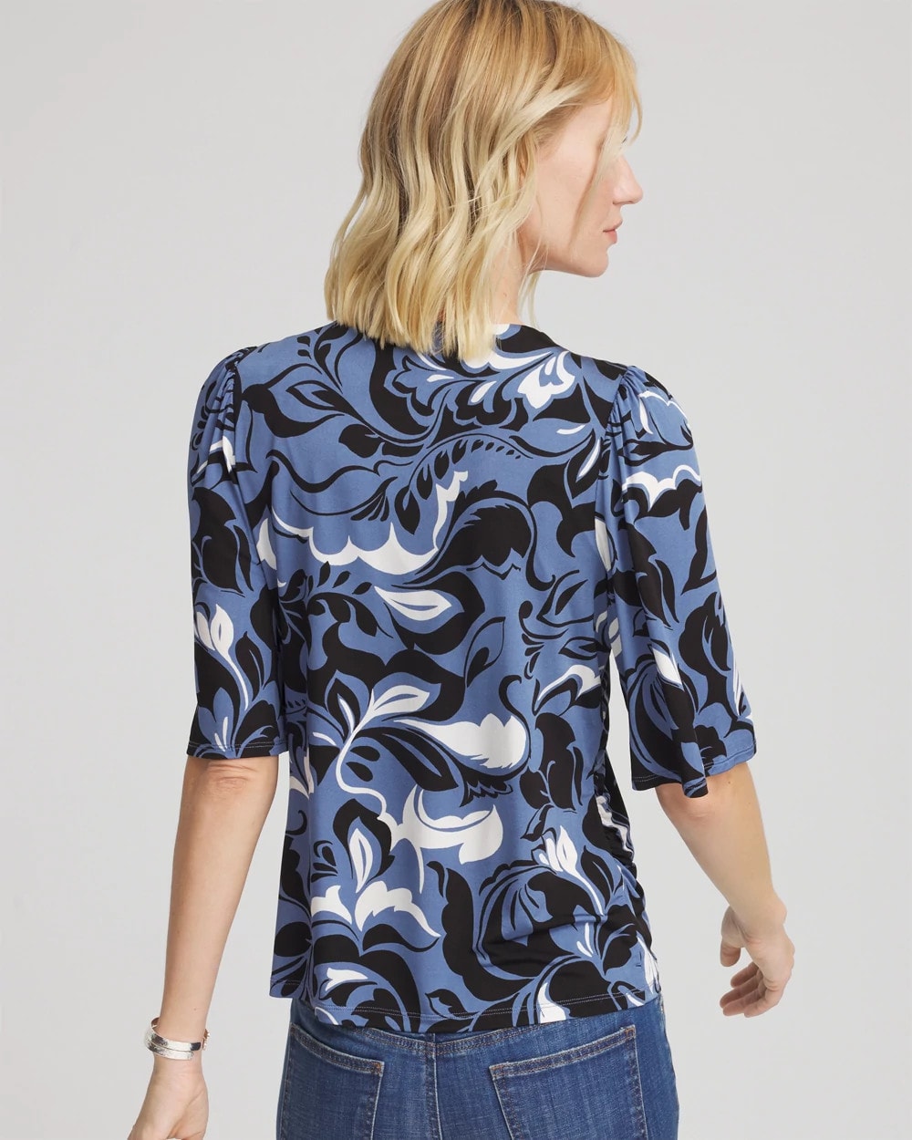 Chico's Stretch-Knit Flutter-Sleeve Tee Blue Lotus