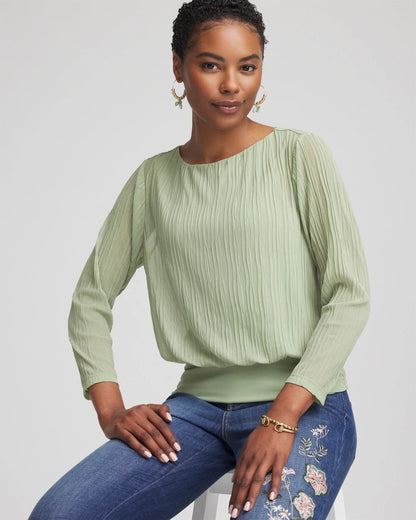 Chico's Touch of Cool™ Textured Banded-Hem Top Sage Meadow