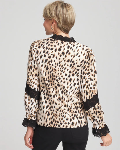 Chico's Animal Print Long-Sleeved Top English Cream