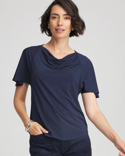 Chico's Jersey Knit Cowlneck Tee Passport Blue