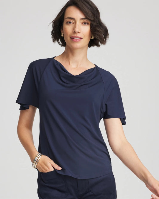 Chico's Jersey Knit Cowlneck Tee Passport Blue