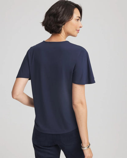 Chico's Jersey Knit Cowlneck Tee Passport Blue