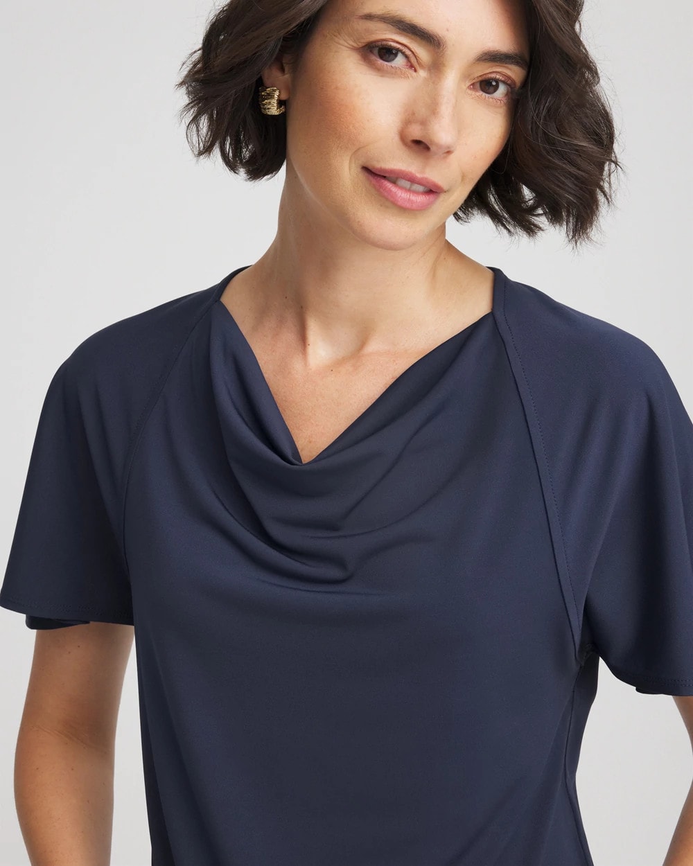 Chico's Jersey Knit Cowlneck Tee Passport Blue