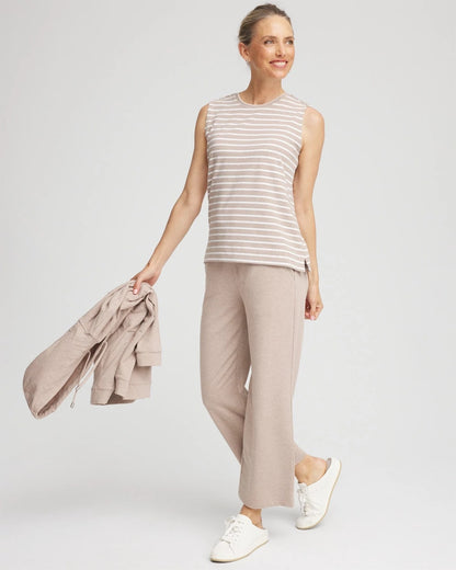 Chico's Zenergy® UPF Sleeveless Metallic-Striped Tank Light Taupe Heather