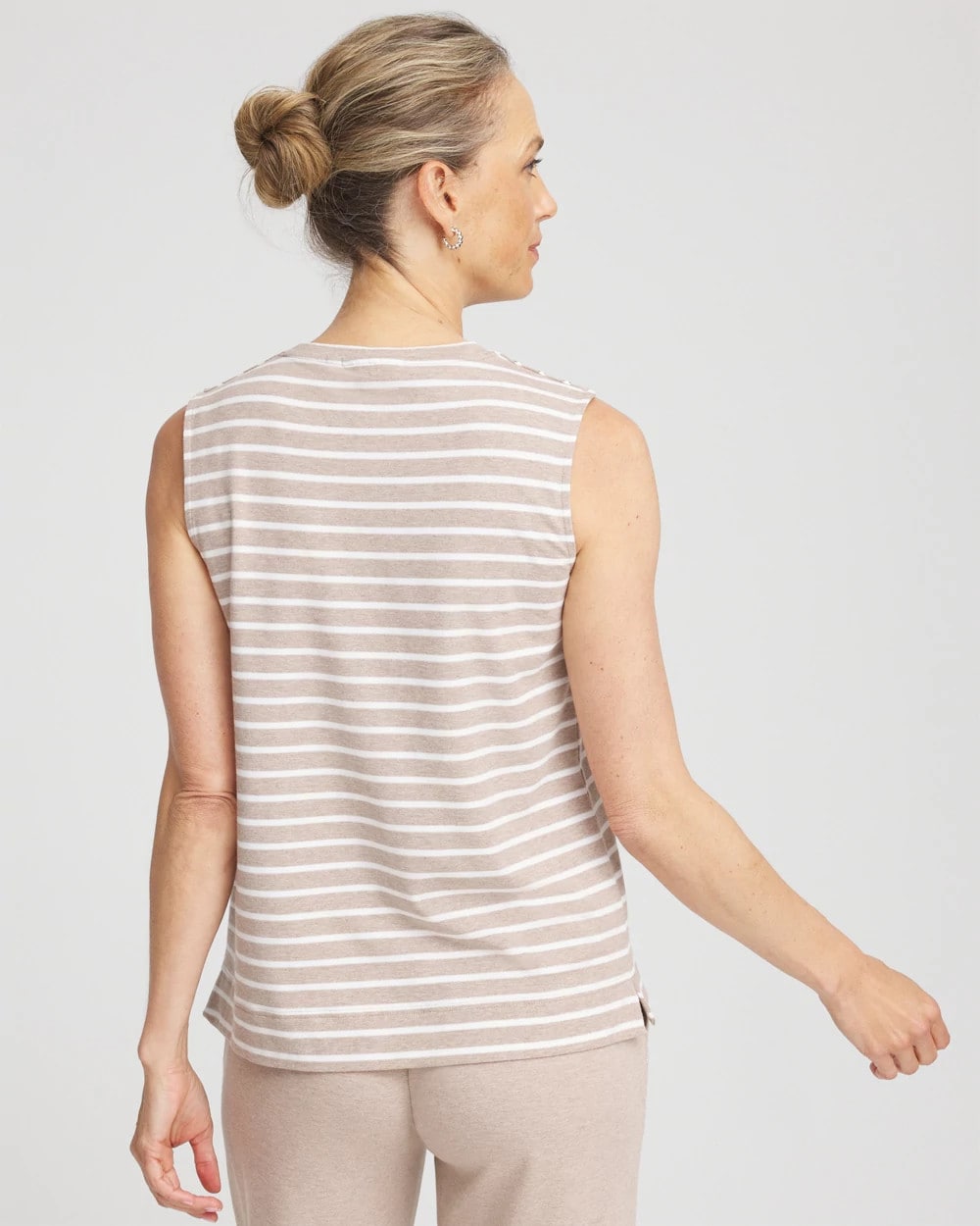Chico's Zenergy® UPF Sleeveless Metallic-Striped Tank Light Taupe Heather