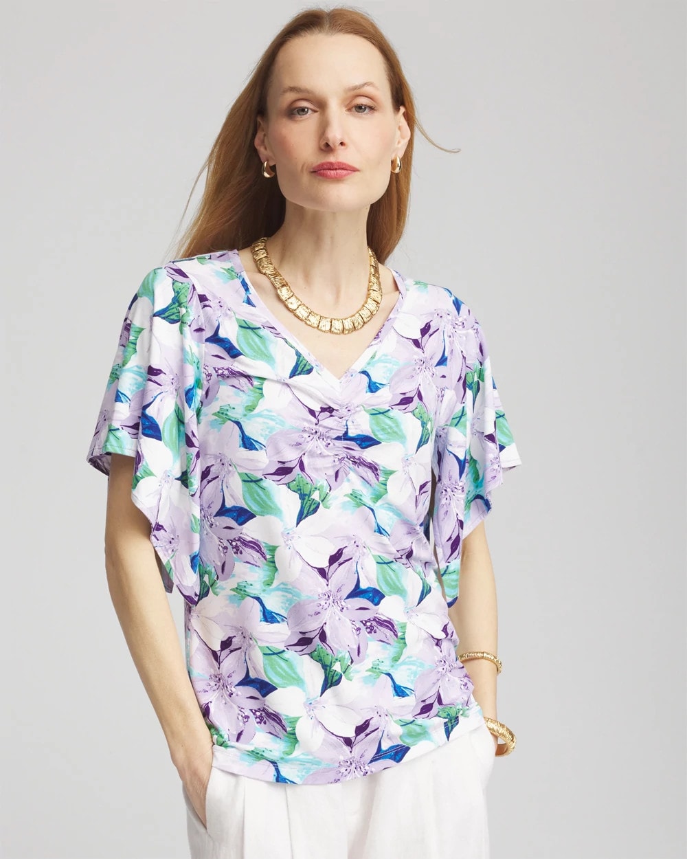 Chico's Touch of Cool™ Lily Handkerchief-Sleeve V-Neck Tee Gentle Lavender