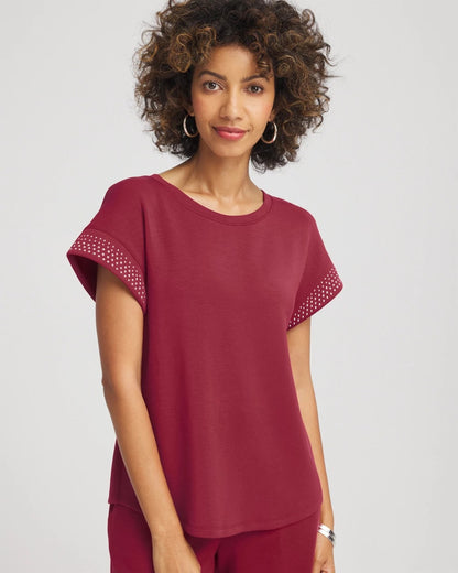 Chico's Zenergy® Embellished Short-Sleeve Top Russet Red