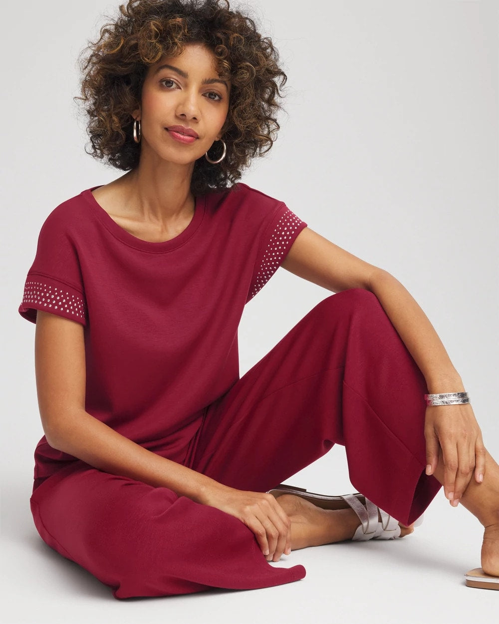 Chico's Zenergy® Embellished Short-Sleeve Top Russet Red
