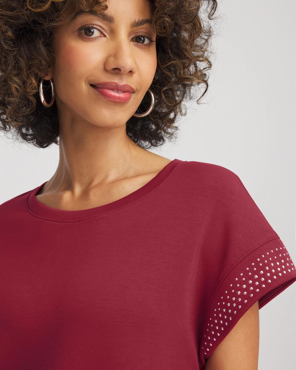 Chico's Zenergy® Embellished Short-Sleeve Top Russet Red