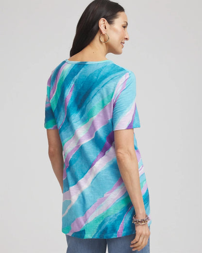 Chico's Sea Print Short Sleeve Forward-Seam Tee Paradiso Blue