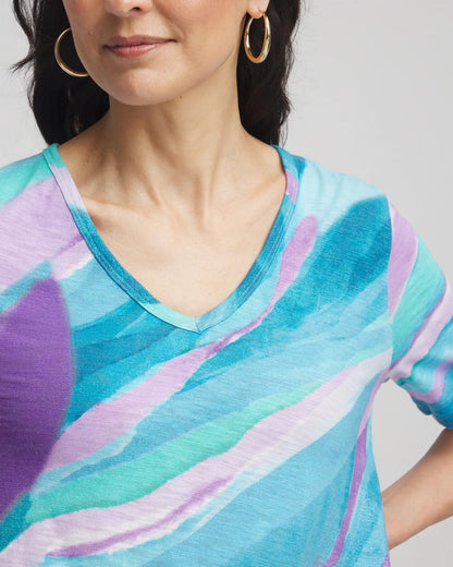 Chico's Sea Print Short Sleeve Forward-Seam Tee Paradiso Blue