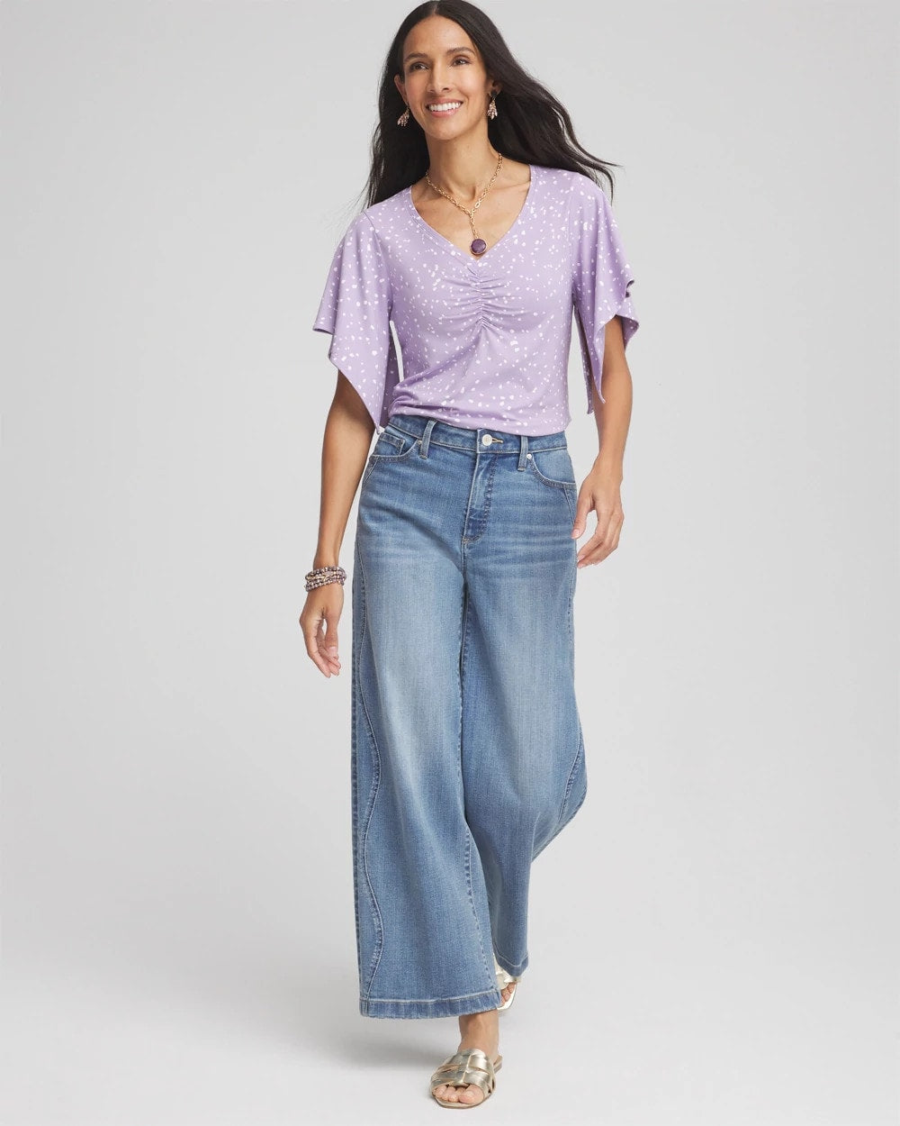 Chico's Touch of Cool™ Handkerchief-Sleeve V-Neck Tee Gentle Lavender