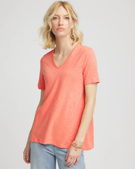 Chico's Slub V-Neck Tee Sunset Peach