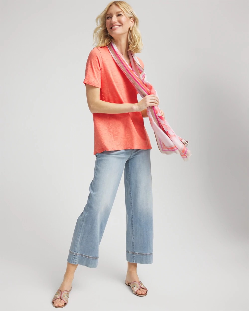 Chico's Slub V-Neck Tee Sunset Peach