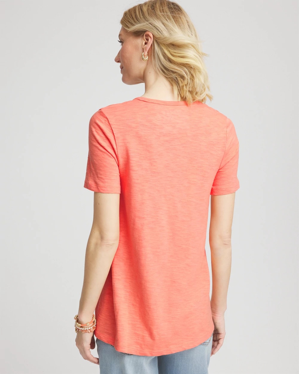 Chico's Slub V-Neck Tee Sunset Peach