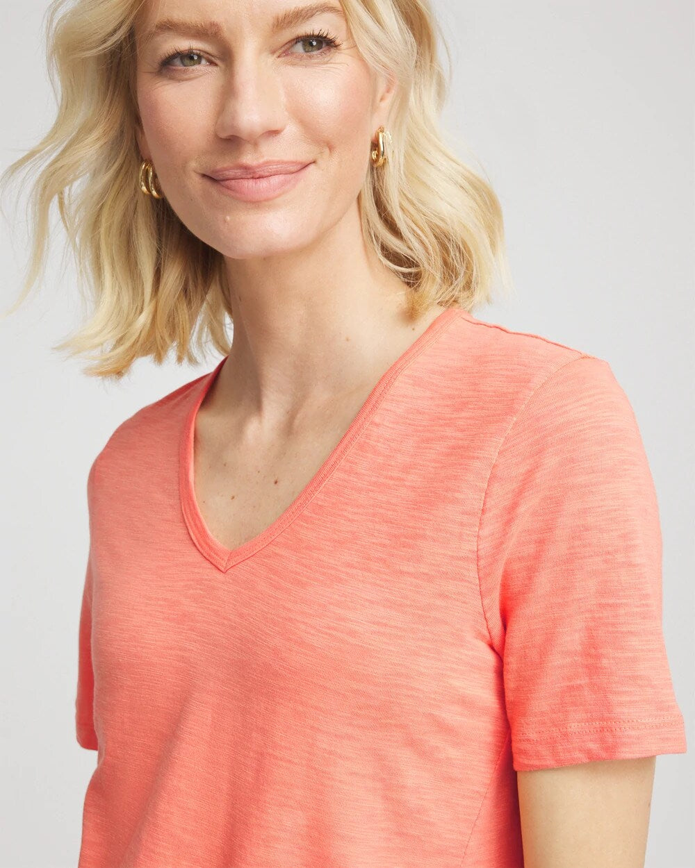 Chico's Slub V-Neck Tee Sunset Peach