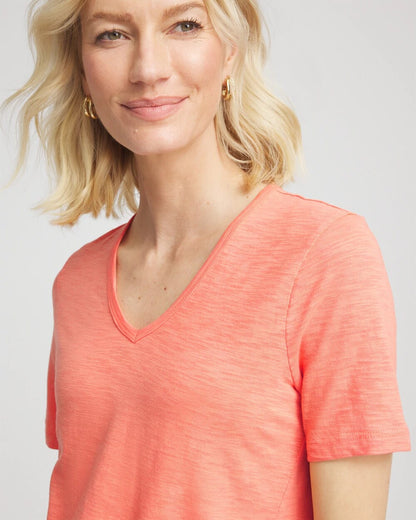 Chico's Slub V-Neck Tee Sunset Peach