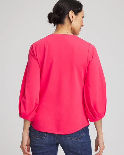 Chico's Cotton Tuck Sleeve Tee Dried Roses