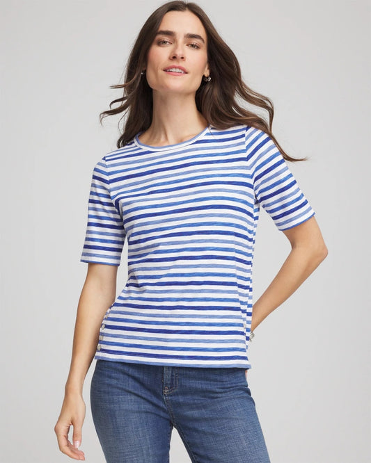 Chico's Slub Short Sleeve Tee Blue Pearl